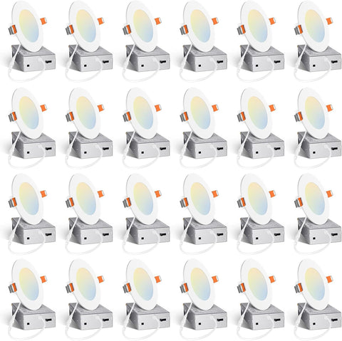Amico 24 Pack 4 Inch LED Recessed Light with Junction Box, 5CCT, 800LM, 10W