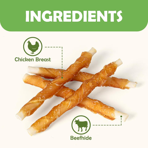 MON2SUN Dog Treats, 5 Inch Chicken Wrapped Rawhide Sticks, 31.75 oz