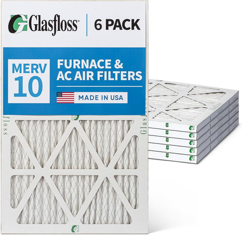 Glasfloss 20x30x1 MERV 10 Pleated AC Furnace Air Filters. Box of 6
