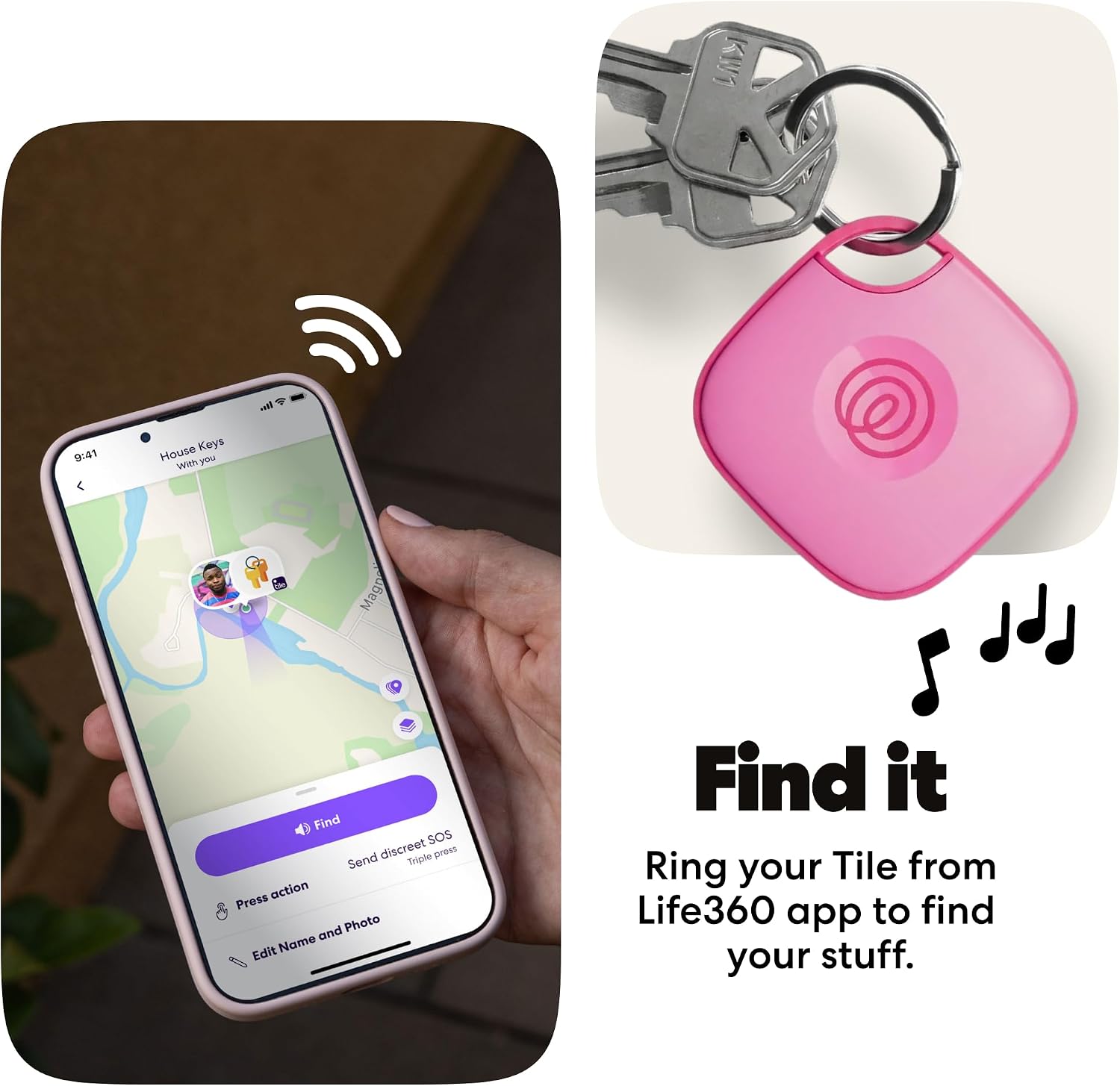 Life360 Tile - Bluetooth Tracker, Keys Finder and Item Locator for Keys, Bags and More. Phone Finder. Both iOS and Android Compatible. 1-Pack (Pink Punch)