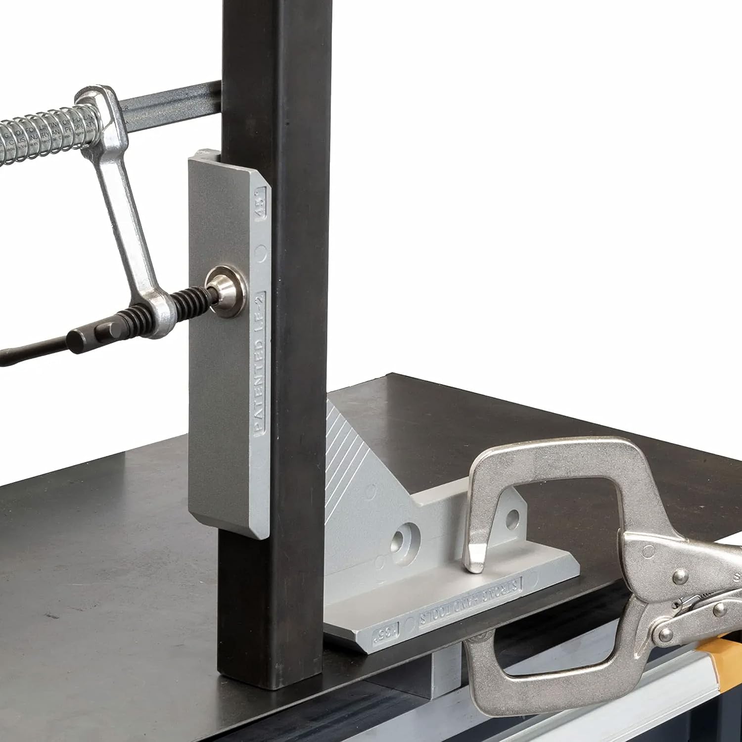 Strong Hand Tools, Aluminum 90º Tru-Angle Fixture Weld, Spatter Proof, Aluminum Alloy, (T-Clearance: 1-1/2″), (Jaw Length: 7″), Can Be Vice Held, LF-2