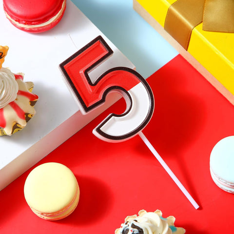 Conelist Cartoon Red and White Birthday Cake Candle Numeral Birthday Cake Topper for Animated Decoration Cartoon Party Supplies (Number 5)