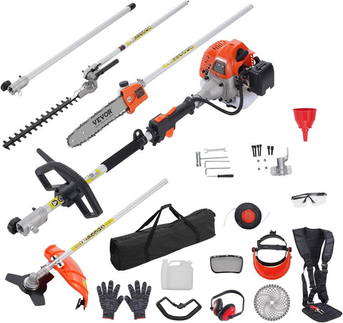 VEVOR 43cc 6-in-1 Gas Hedge Trimmer, Multi-Function Yard Tool with Pole Saw