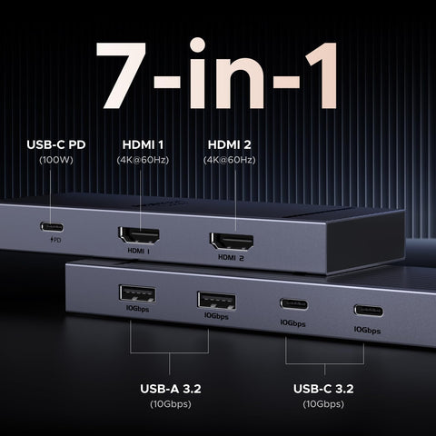 UGREEN 7 in 1 Revodok Pro USB C Docking Station Dual 4k HDMI Monitor, USB C Hub with 2 HDMI, 2*USB A&C 10Gbps Date Transfers, PD 100W, USB C Dock for MacBook Air/Pro, ThinkPad, iPad Pro, and More