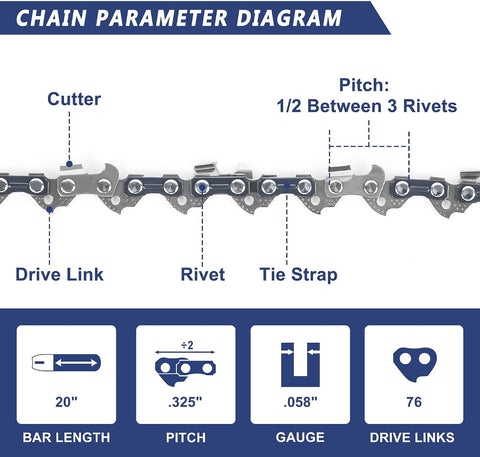 Sawworks 20 Inch Chainsaw Chain 325" Pitch .058" Gauge 76 Drive Links