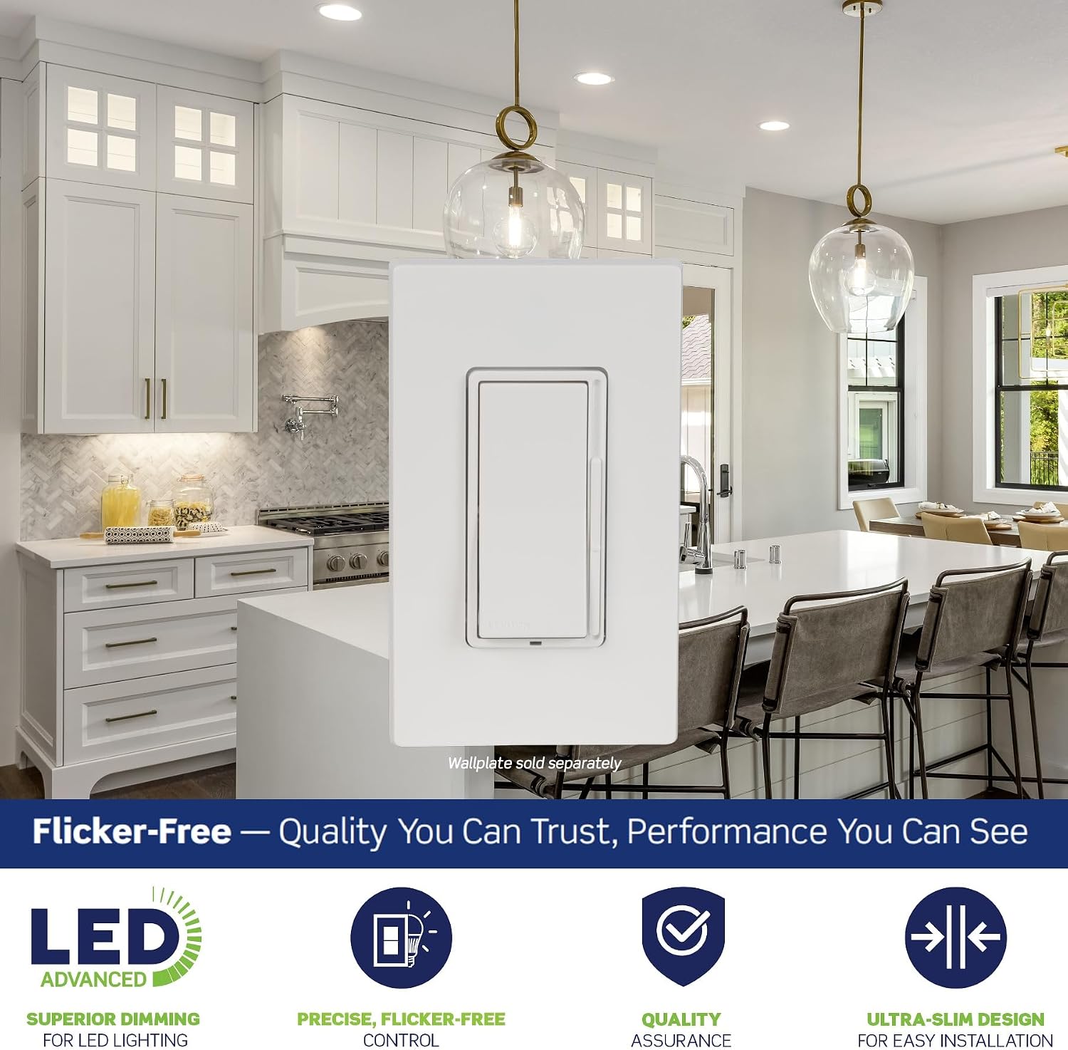 Leviton Decora Slide LED Advanced Dimmer Switch for 150W Dimmable LED, Halogen and Incandescent Bulbs and Fixtures, DSL01-LW, White