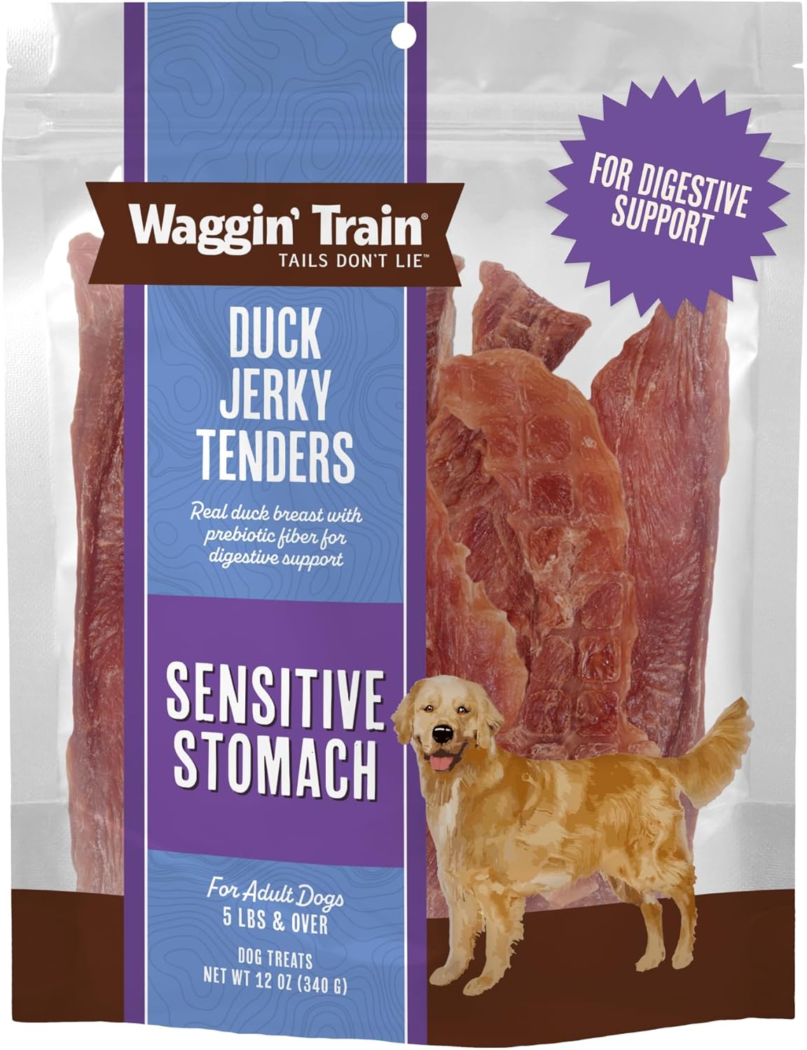 Waggin' Train Duck Jerky Dog Treats for Dogs with Sensitive Stomachs, Made with 100% Real Duck Breasts, Three All-Natural Ingredients, High Protein Dog Treat, Easily Digestible for Dogs, 12 oz. Pouch