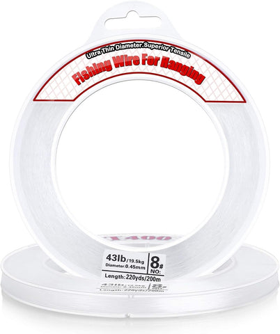 Clear Fishing Wire, Acejoz 656FT Fishing Line Clear Invisible Hanging Wire Strong Nylon String Supports 40 Pounds for Balloon Garland Hanging Decorations