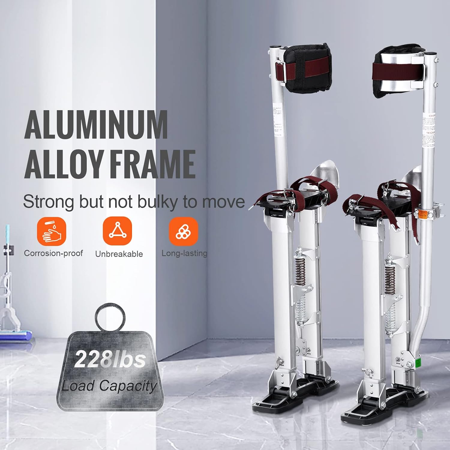 VEVOR 18''-30'' Adjustable Aluminum Drywall Tool Stilts, Durable Non-Slip Work Stilts with Protective Knee Pads, for Sheetrock Painting, Taping, Walking, Silver