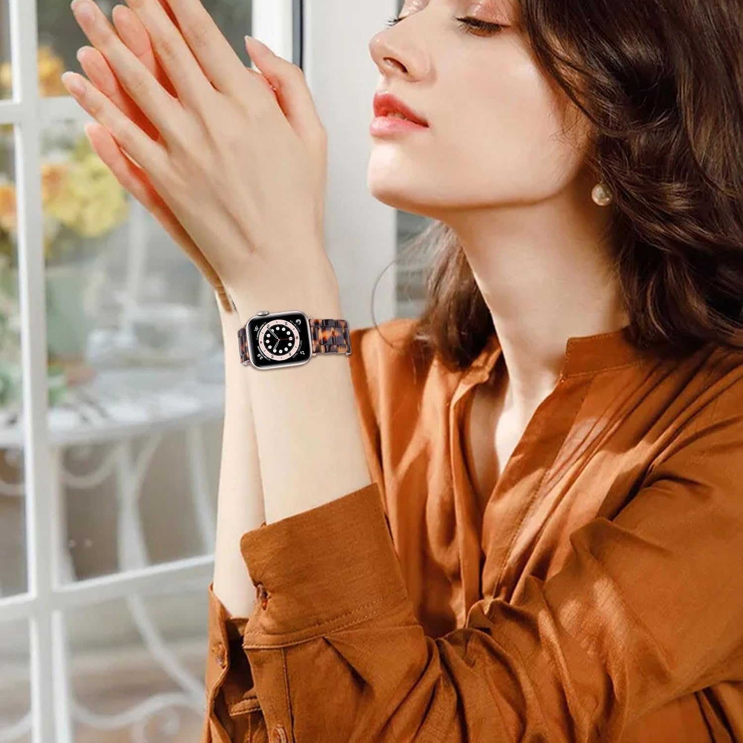 V.R.HOPE Resin Apple Watch Band for Women, Featherlight, Tortoiseshell