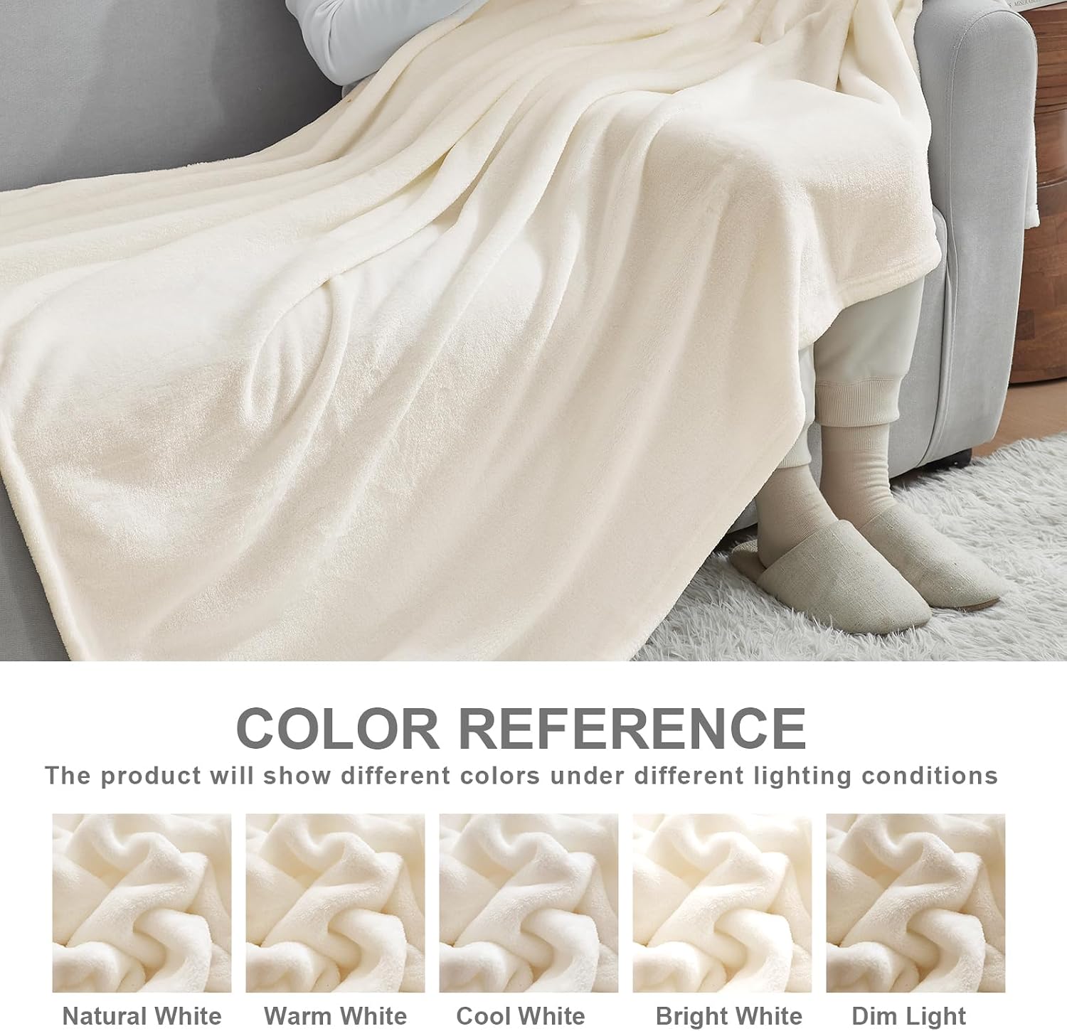 Hansleep Throw Beige Fleece Blanket, Soft Flannel Bed Blanket