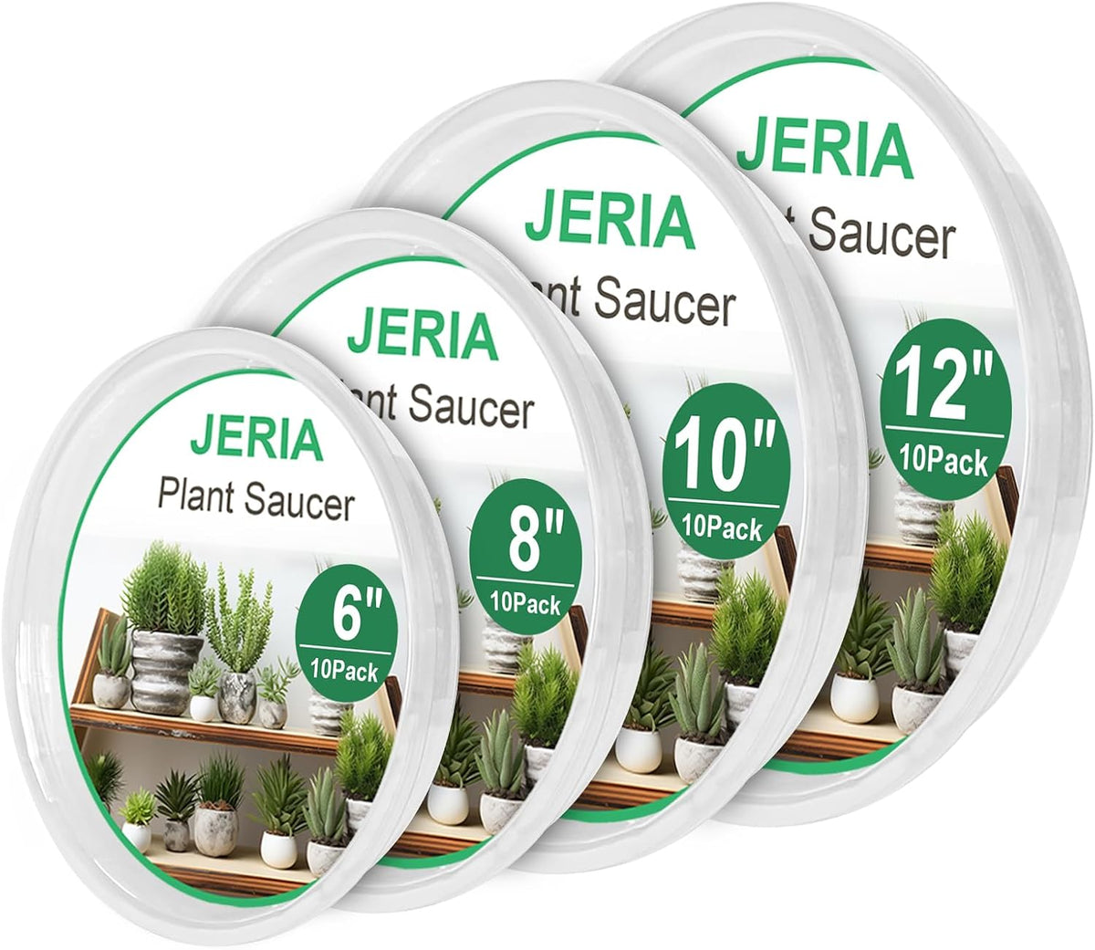JERIA 40 Pack Clear Plant Saucers（6/8/10/12 Inch）,Plastic Flower Pot Trays,Round Durable Plant Drip Trays for Indoor and Outdoor