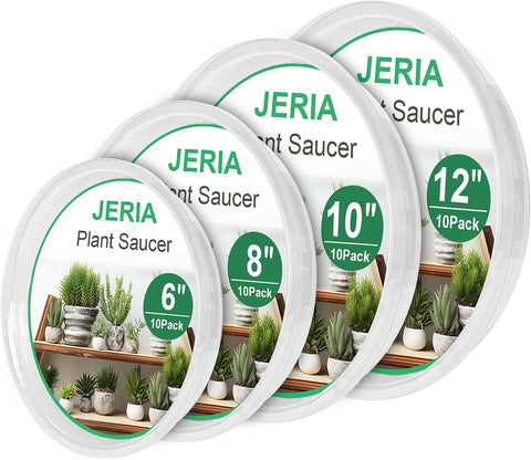 JERIA 40 Pack Clear Plant Saucers（6/8/10/12 Inch）,Plastic Flower Pot Trays,Round Durable Plant Drip Trays for Indoor and Outdoor