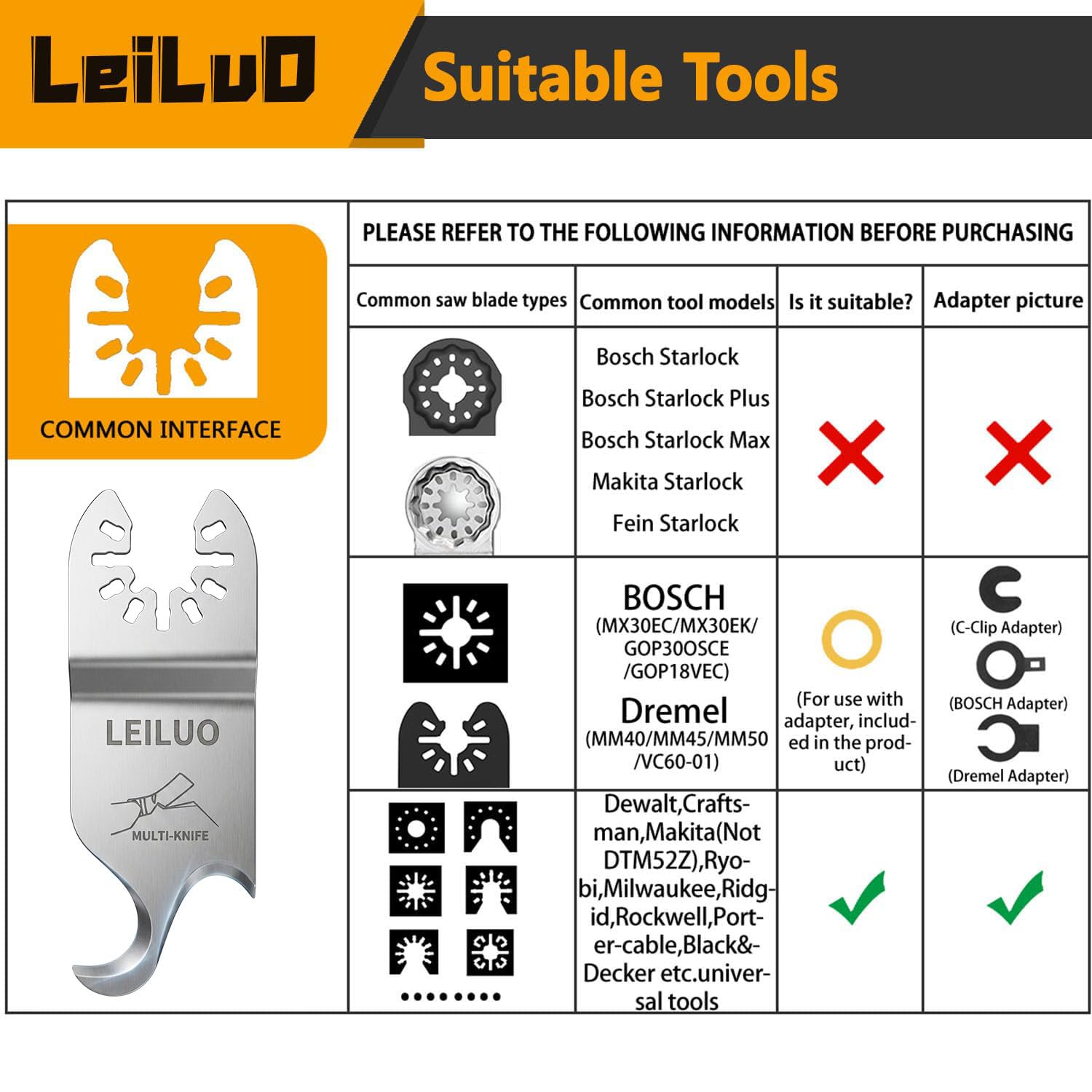 LEILUO 6Pcs Oscillating Tool Hook Blade, Multi Tool Hook Knife Blade Set
