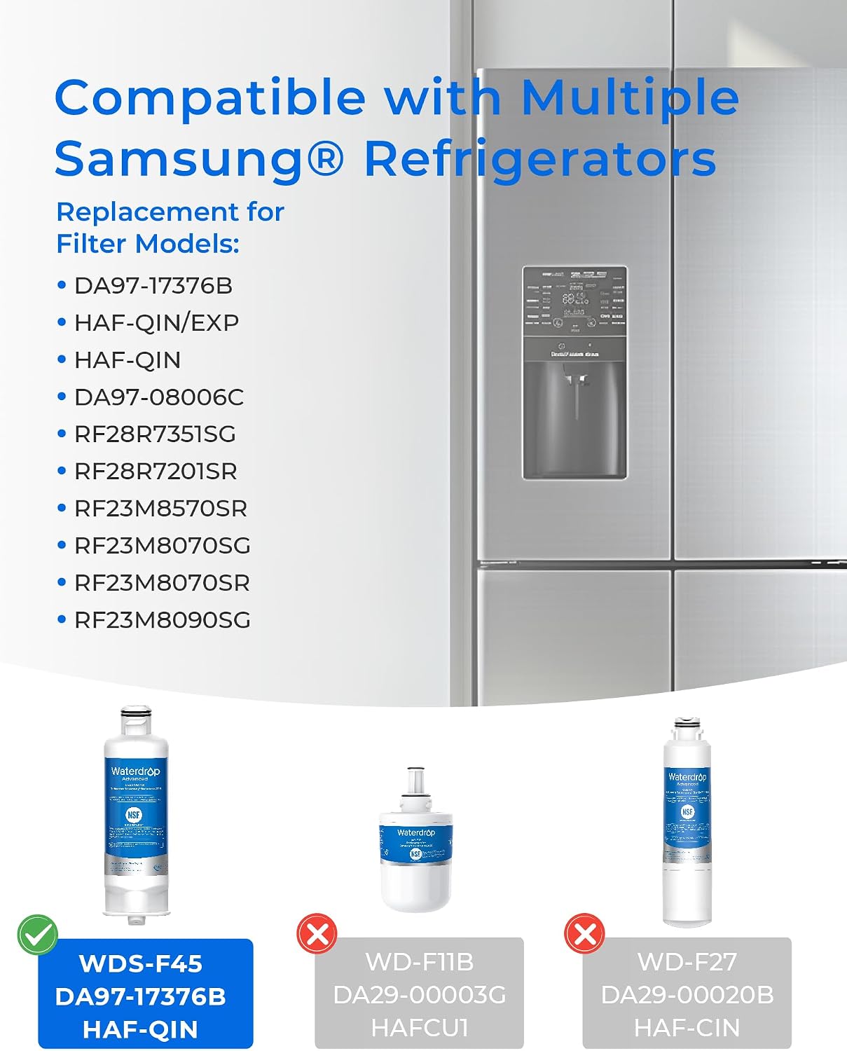 Waterdrop WDS-F45 Water Filter Replacement for Samsung® DA97-17376B, 2 Pack