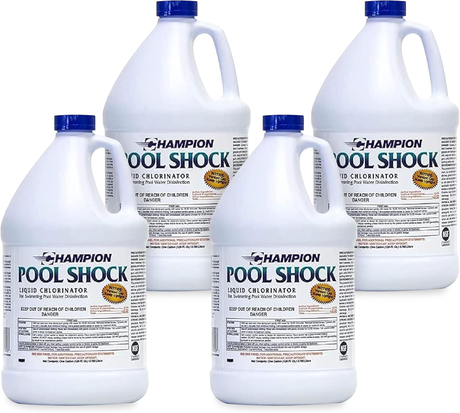 Champion Pool Shock Liquid Chlorine 12.5 Sodium Hypochlorite, 1 Gal, 4-Pack