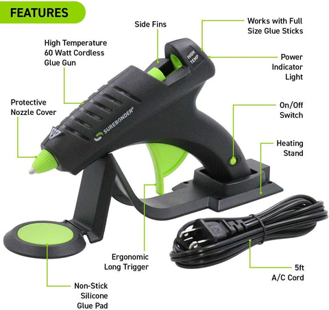 Surebonder Cordless Hot Glue Gun, High Temperature, Full Size, 60W, 50% More Power & Other Strong Materials (Specialty Series CL-800F) & DT-50 All Temperature 50 Glue Sticks, 4-Inch