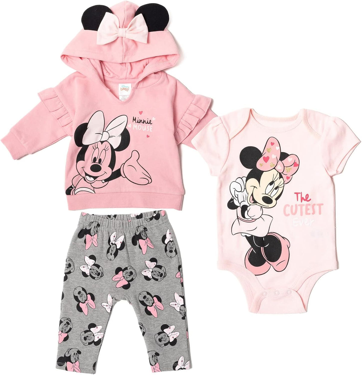 Disney Classics Winnie the Pooh Mickey Mouse Baby Hoodie Bodysuit and Pants 3 Piece Outfit Set (Newborn - 24 Months)