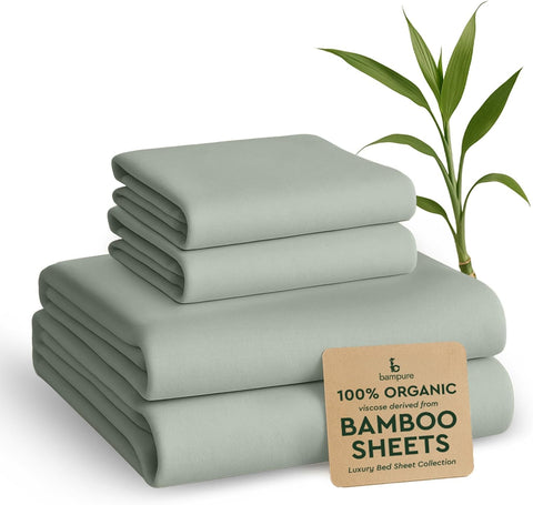 BAMPURE 100% Rayon from Bamboo Sheets Queen Size - 4pc Cooling Sheets Queen