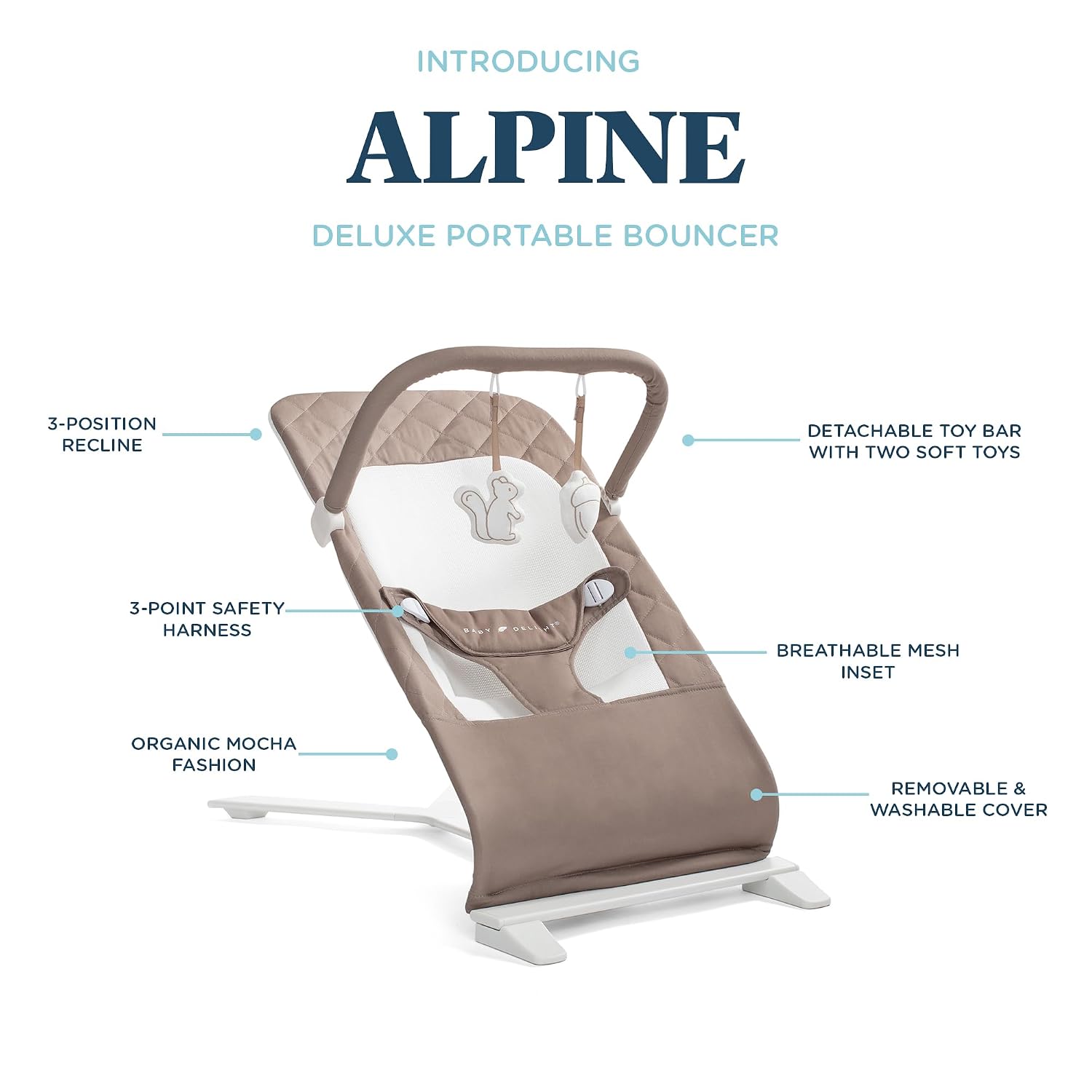 Baby Delight Alpine Deluxe Portable Bouncer, Organic Mocha
