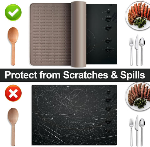Stove Top Cover for Electric Stove- Range Covers for Electric Stove,Silicone XXL Dish Drying Mat, Glass Cooktop Covers, Flat RV Range top Mats (Coffee Thickened, 30"x21")