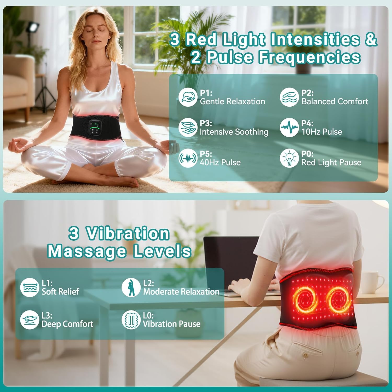 Red Light Therapy Belt for Body Back, 5000mAh Cordless Infrared Waist Wrap