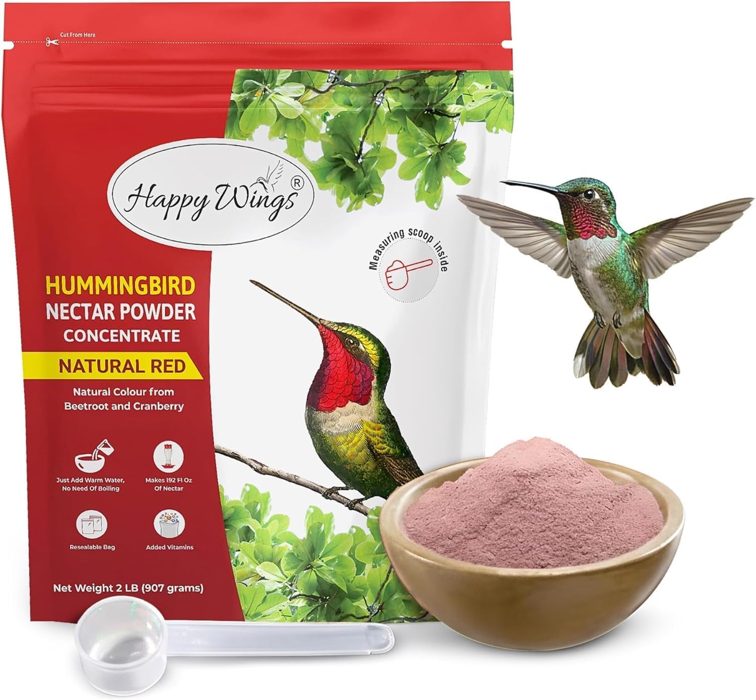 Happy Wings 2 LB Natural Unflavored Hummingbird Nectar Powder Concentrate.
