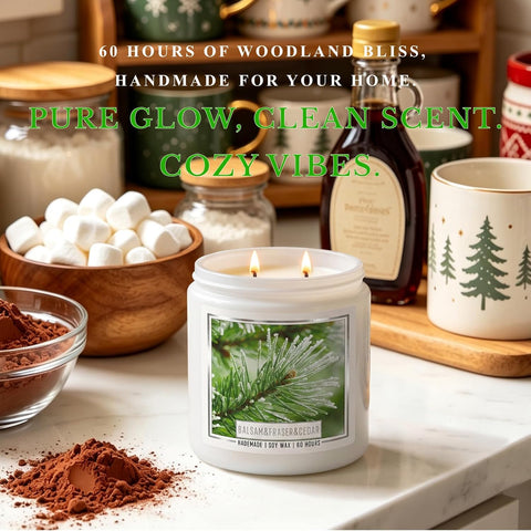 Homsolver 14oz Balsam Fir & Cedar Scented Candle, 2-Wick Natural Soy Winter Pine Candle for Home, 60-Hour Clean Burn, Christmas Holiday Gifts and Room Decor for Women, Mom & Friends