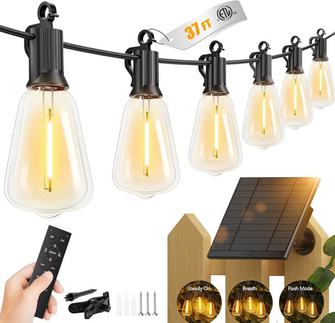 Brightown 37FT Solar String Lights Outdoor, 10+1 Shatterproof LED Lights