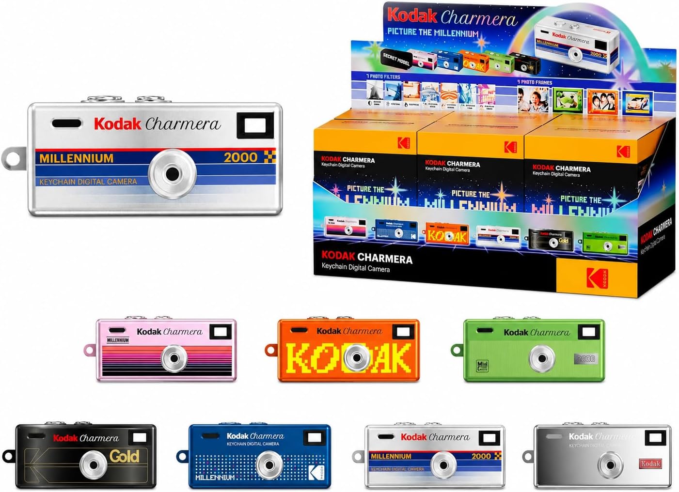 KODAK CHARMERA Keychain Digital Camera Blind Box Millennium Single Box (1PC),Mini Camera,Digicam,Video Recording,Bag Charm,1.6 Megapixels,Micro SD Card Slot,for Beginners Teens&Adults