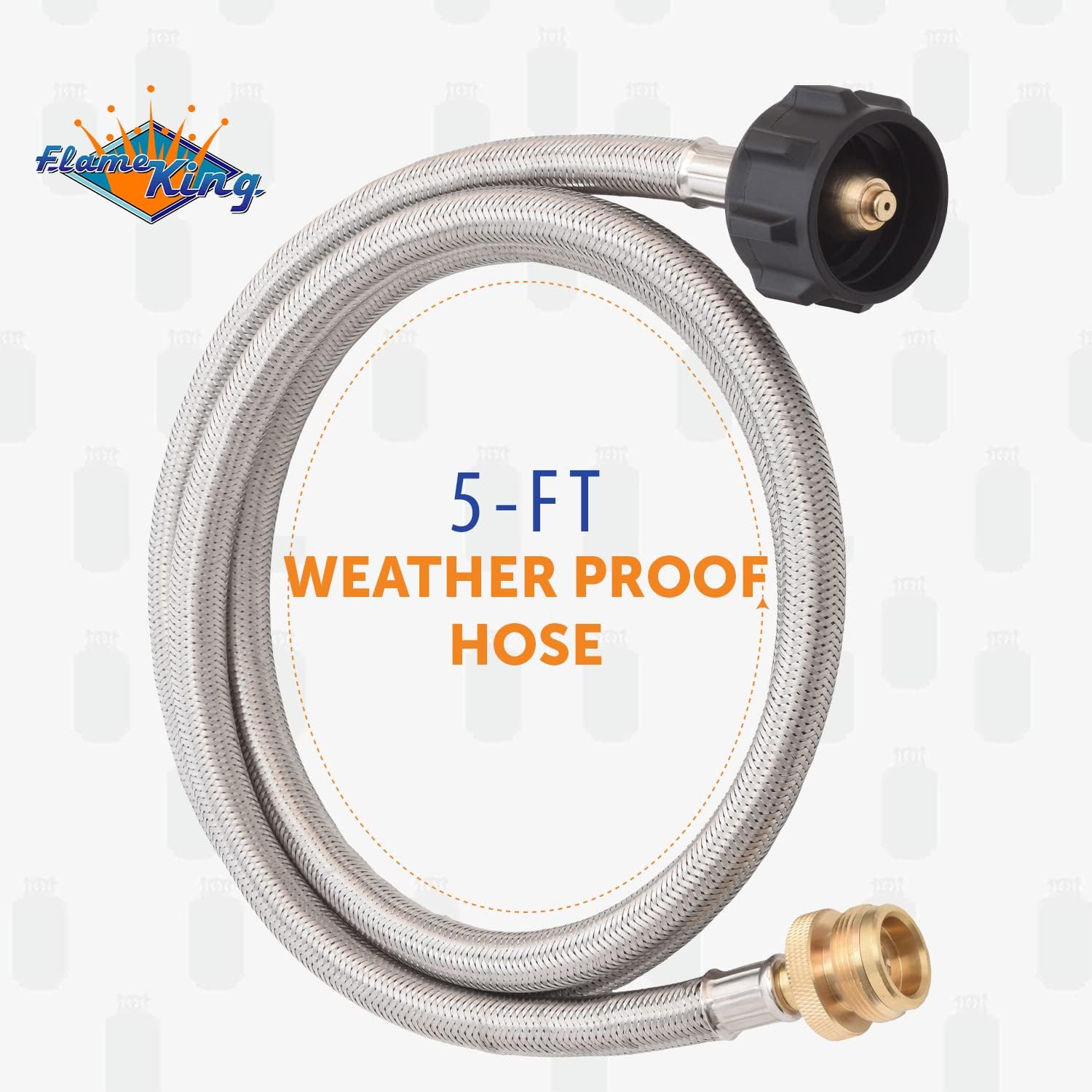 Flame King 5-FT Steel Braided Hose, 1 lb to 20 lb Propane Tank Adapter, Connects Portable Appliances to Standard Propane Tanks with QCC1/Type1 Tank