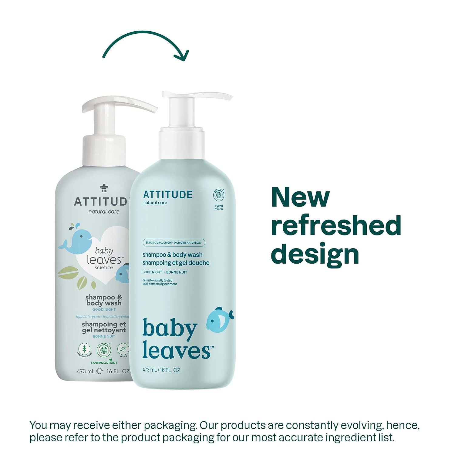 ATTITUDE 2-in-1 Shampoo and Body Wash for Baby, EWG Verified, Dermatologically Tested, Vegan, Good Night, 16 Fl Oz (Pack of 2)