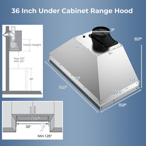 36 Inch 900 CFM Range Hood Insert, Ducted/Ductless Convertible Stainless Steel Built-in Kitchen Vent Hood with 4 Speeds, Touch/Gesture/Remote Control, Timer, Baffle & Charcoal Filters