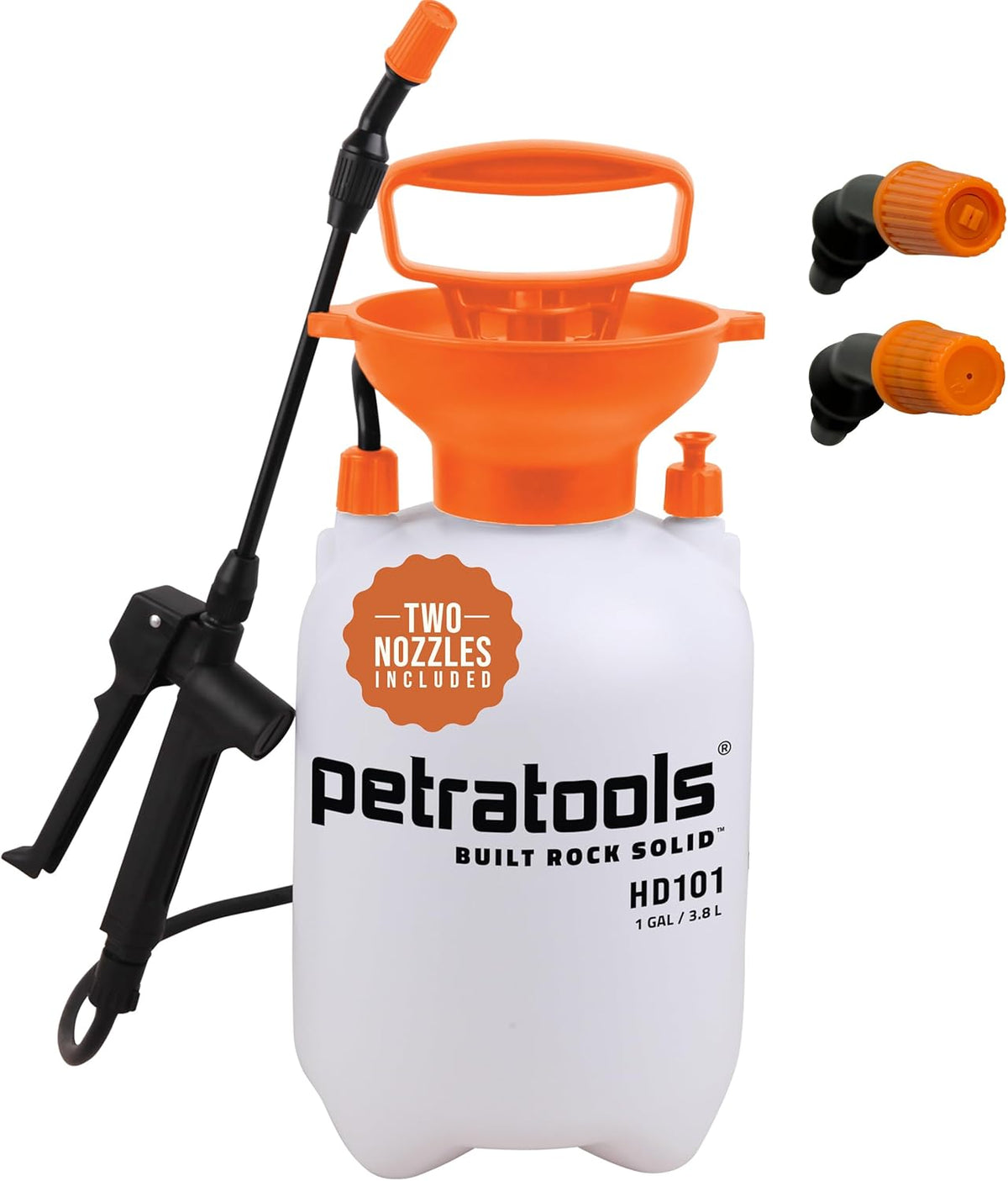 PetraTools HD101 Garden Pump Sprayer, 52-in Long Hose & 2 Nozzles, 1 Gallon
