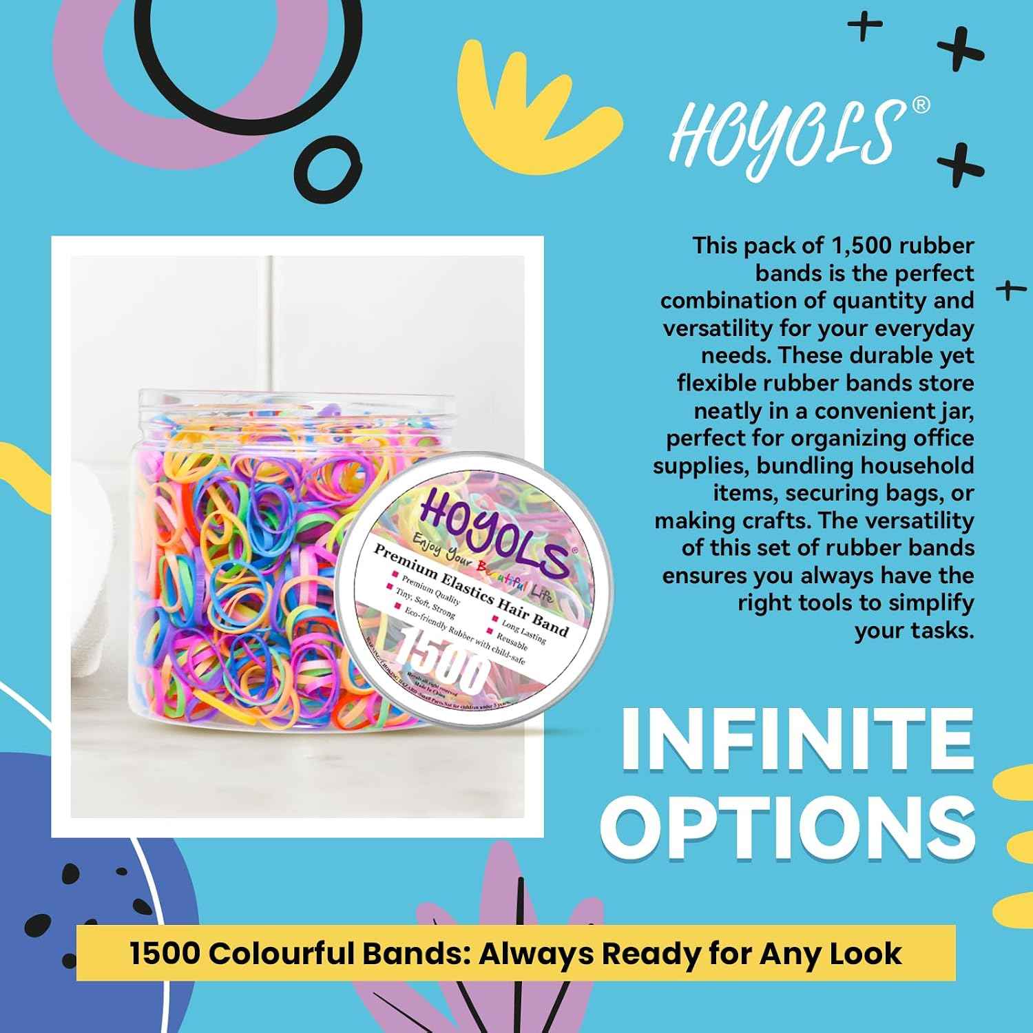 HOYOLS Mini Rubber Bands, 1500 Pcs Multicolor Hair Ties for Braids