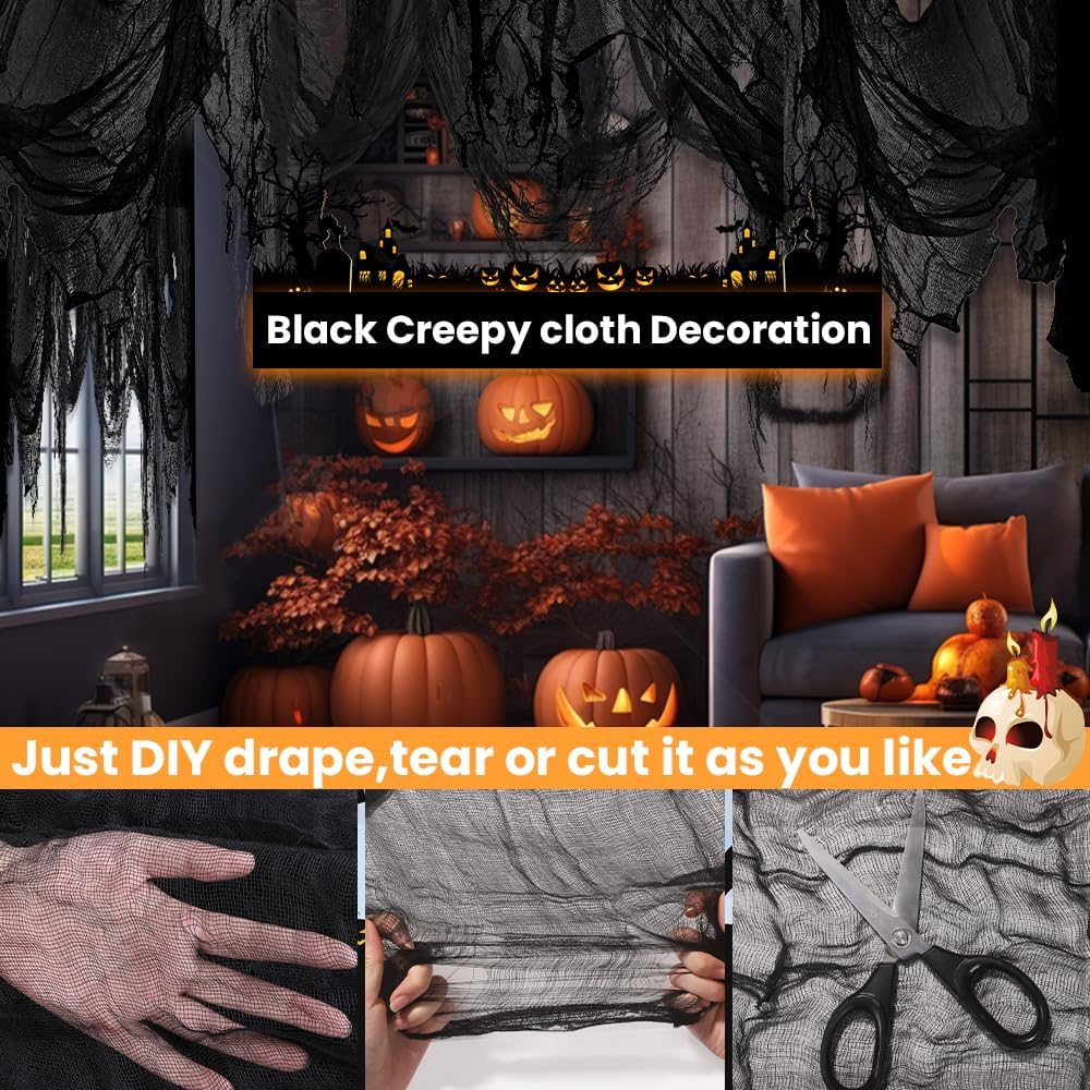 5PCS 30" x 72" Black Halloween Creepy Cloth for Indoor Outdoor Decoration