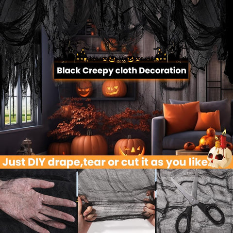5PCS 30" x 72" Black Halloween Creepy Cloth for Indoor Outdoor Decoration