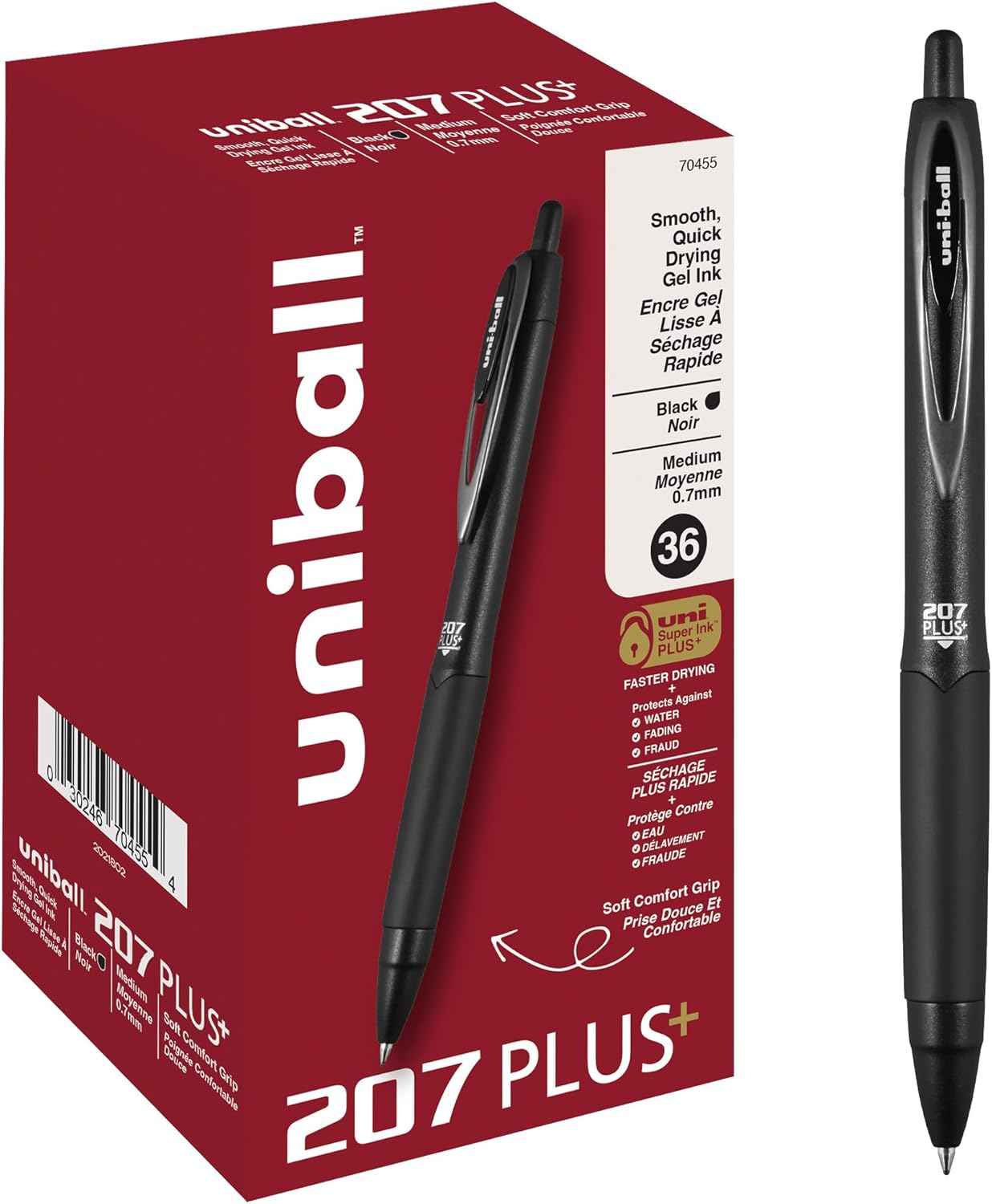 uniball™ 207 Plus+ Gel Pens, Black Ink, 0.7mm Medium Point, 36 Count | Retractable, Faster-Drying, Smooth Writing, Smear-Resistant, uni Super Ink™ Plus+