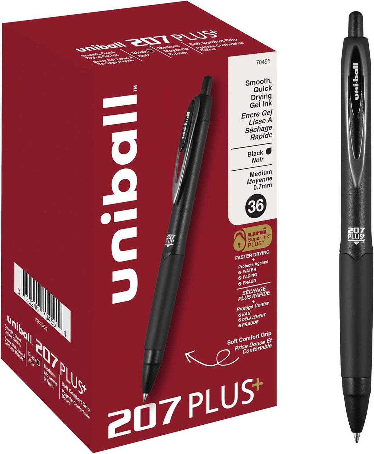 uniball™ 207 Plus+ Gel Pens, Black Ink, 0.7mm Medium Point, 36 Count | Retractable, Faster-Drying, Smooth Writing, Smear-Resistant, uni Super Ink™ Plus+