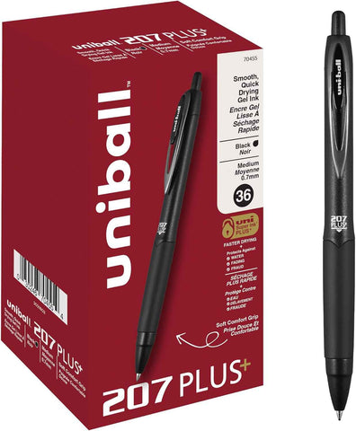 uniball™ 207 Plus+ Gel Pens, Black Ink, 0.7mm Medium Point, 36 Count | Retractable, Faster-Drying, Smooth Writing, Smear-Resistant, uni Super Ink™ Plus+