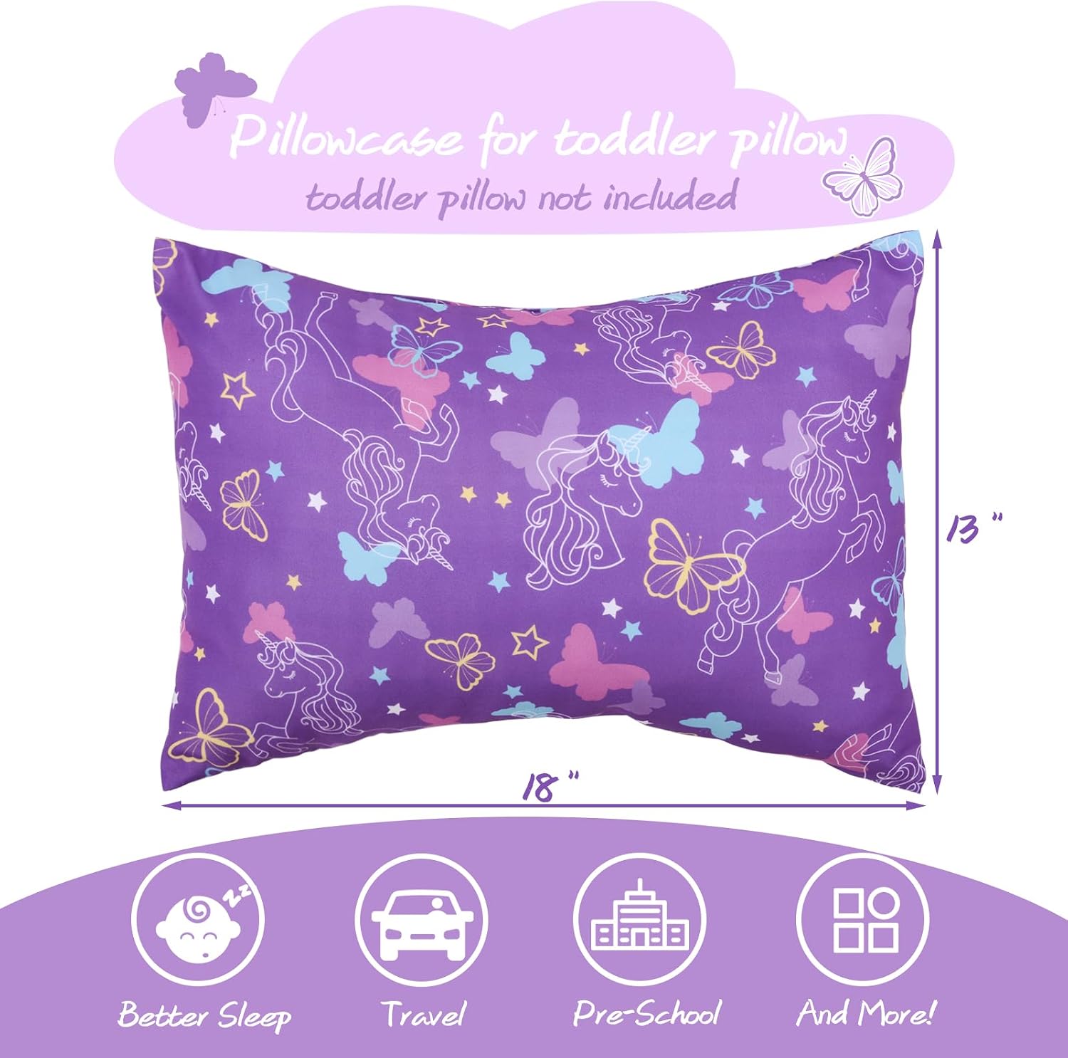 UOMNY Toddler Pillowcases for Girls 13X18 Butterfly Baby Pillowcase 2 Pack