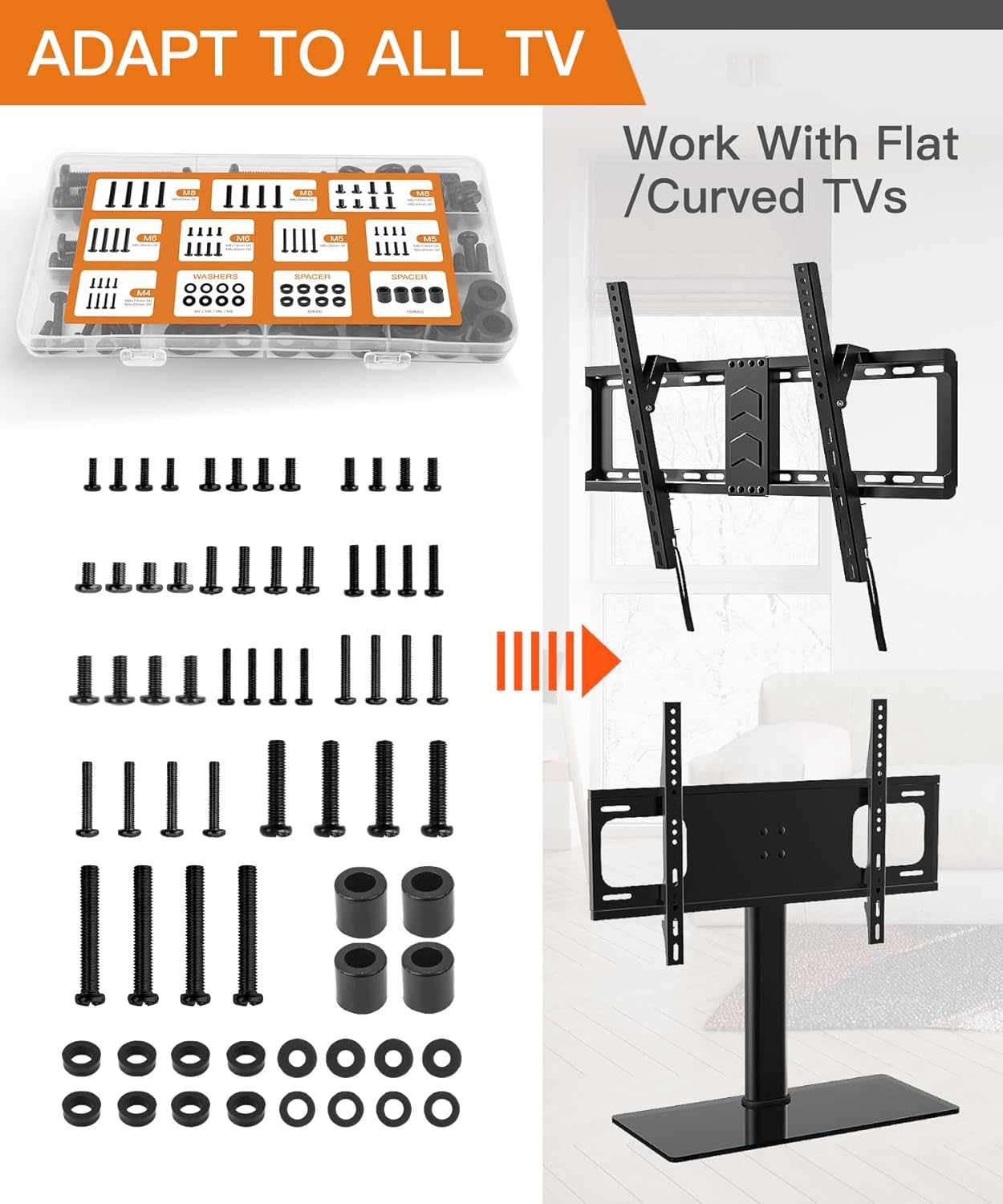 Universal TV Mounting Hardware Screw Kit Set with Box