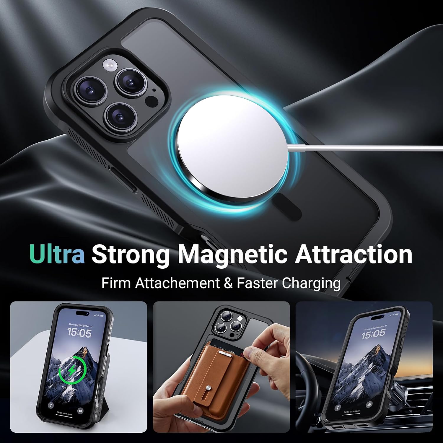 jaroco Magnetic for iPhone 16 Pro Max Case Heavy Duty Protection Black