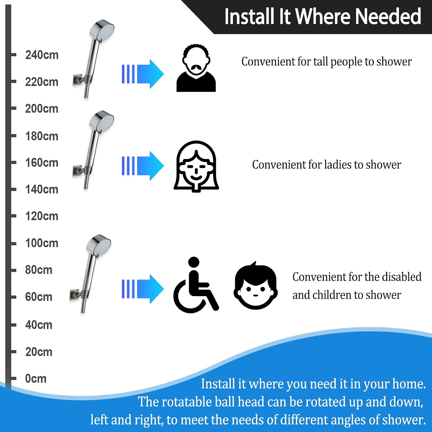 Shower Head Holder Handheld Shower Wand Bracket Adhesive Shower Wall Mount Holder Brass Shower Spray Holder Brushed Nickel, Drill Free Glue Installation