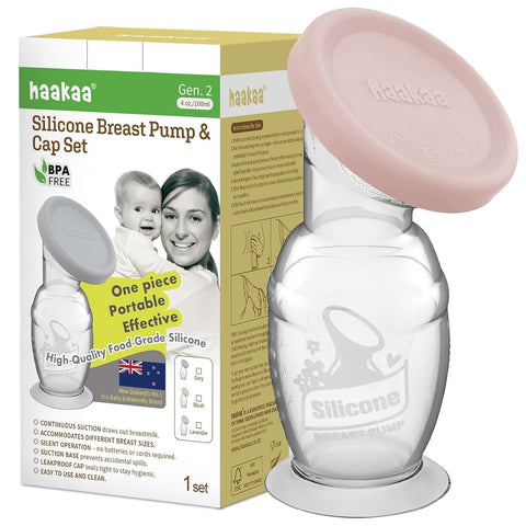 Haakaa Manual Silicone Breast Pump with Base 4oz/100ml+Lid (Blush), Gen.2