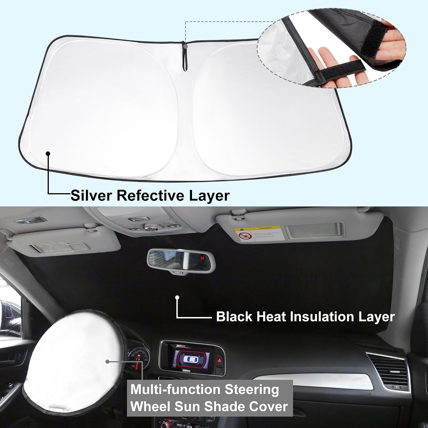 YYCKE Windshield Sun Shade Accessories Compatible with 2014 2015 2016 2017 2018 X5 for BMW Foldable Sunshade Sun Visor Blocks UV