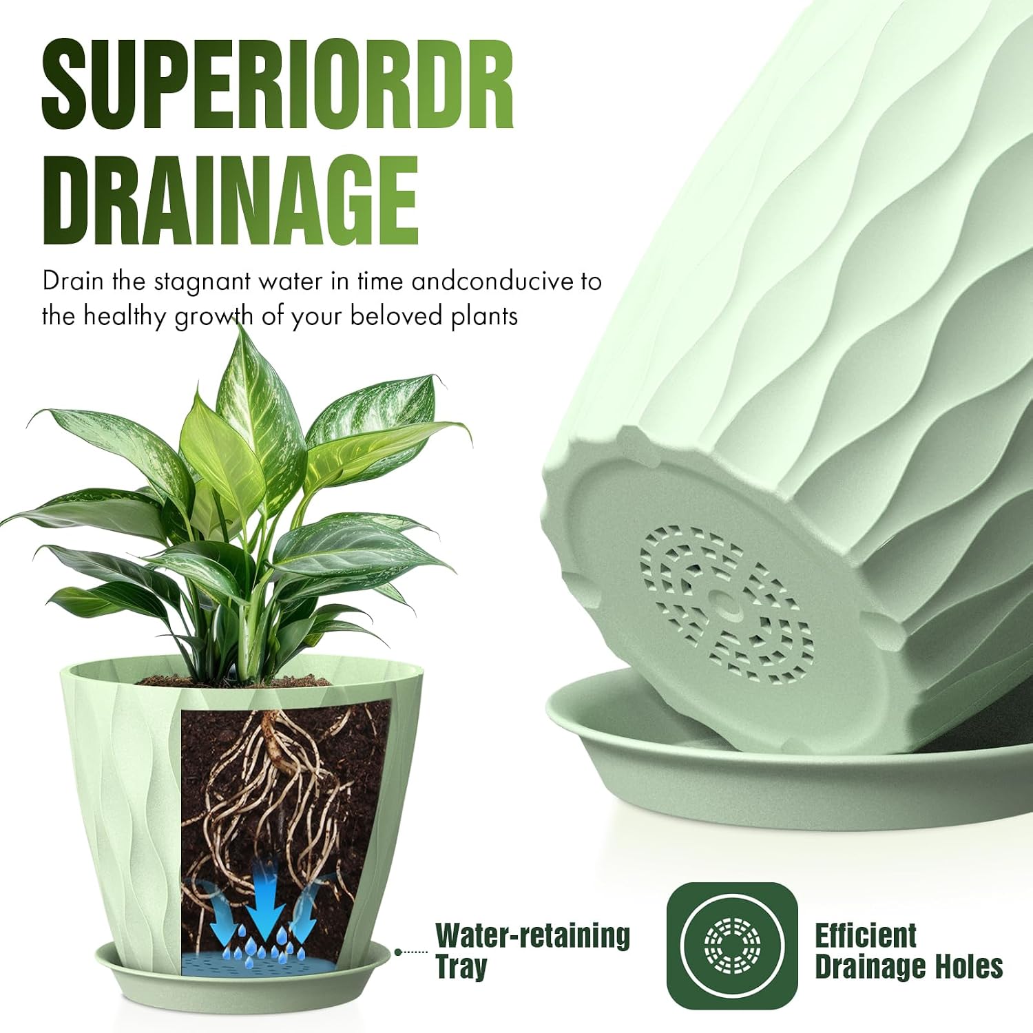 8 Inch Plant Pots 4 Pack Plastic Planters with Drainage & Saucers