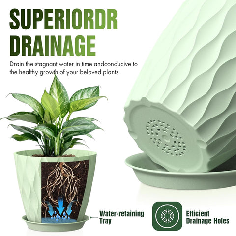 8 Inch Plant Pots 4 Pack Plastic Planters with Drainage & Saucers