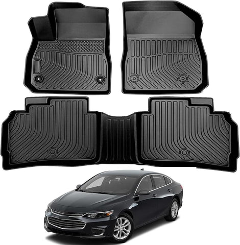 Custom Fit Rubber Mats for 2016-2025 Chevy Malibu Models Floor Mats and Cargo Liner Full Set Includes 1st and 2nd Rows Maximum Coverage, All Weather, Laser Measured TPE Rubber Protection Mat Car Mats