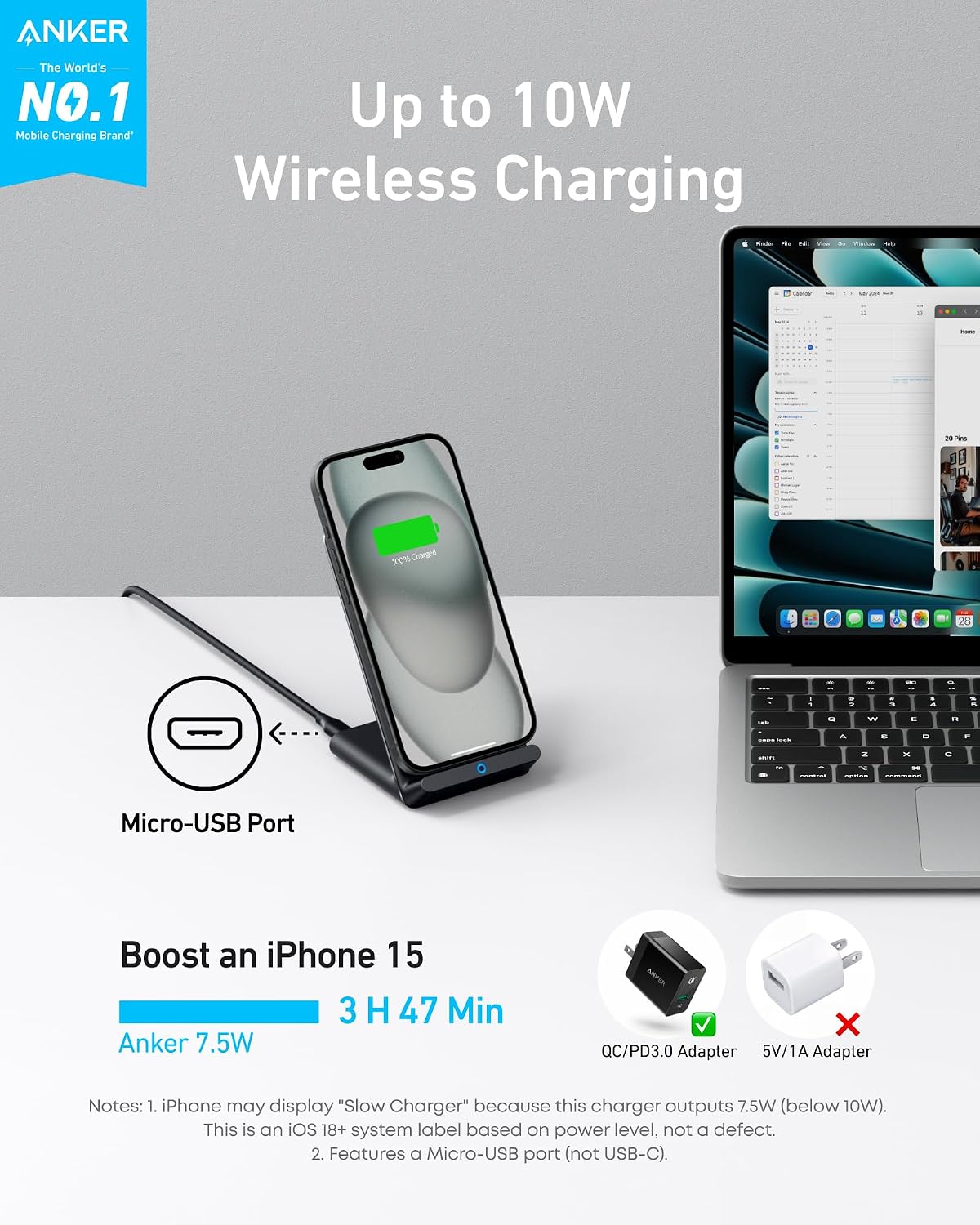 Anker 313 Qi-Certified 10W Max Wireless Charger Stand